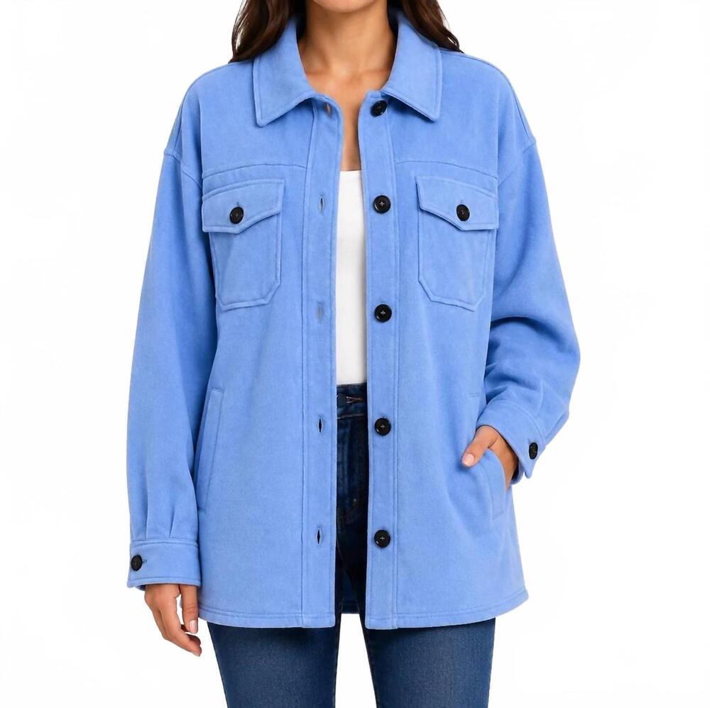 NEW ZENANA oversized fleece shacket in cornflower blue